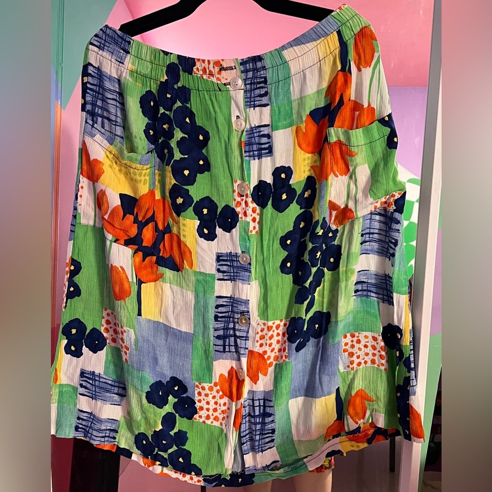 Colorful Floral Button-Up Skirt